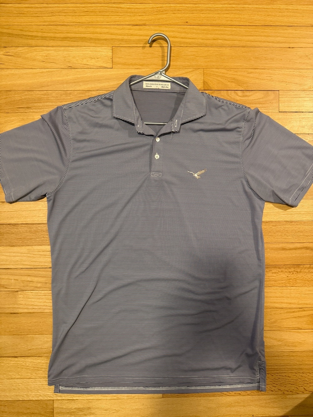 Holderness and Bourne Men’s Blue Striped Performance Polo
